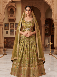 Banarasi Woven Lehenga Choli with Tassel Latkan in Mehendi Green