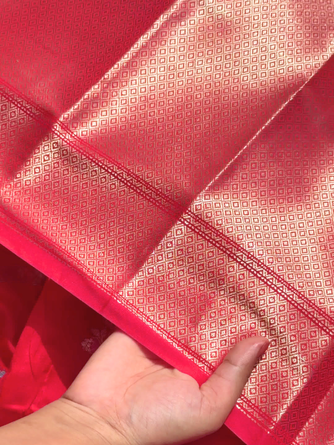 Red Banarasi Silk Saree with Meenakari Zari Floral Border and Blouse Piece