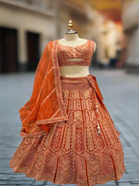 Terracotta Orange Embroidered Lehenga