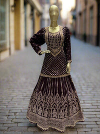 Deep Plum Embroidered Readymade Lehenga