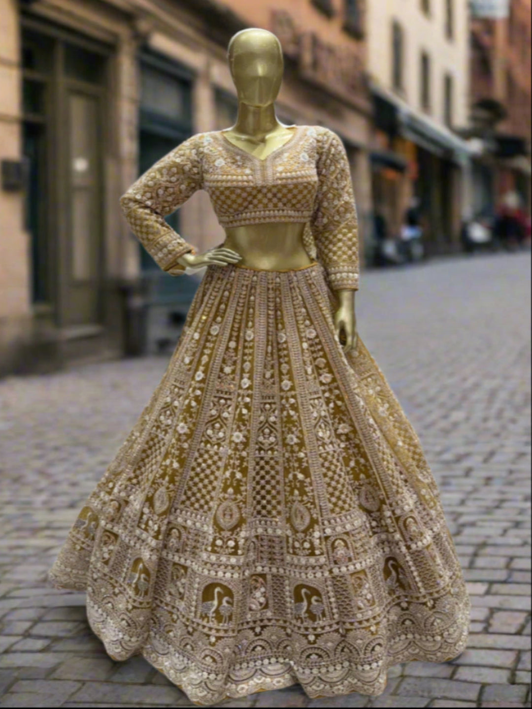 Yellow Embroidered Net Readymade Lehenga