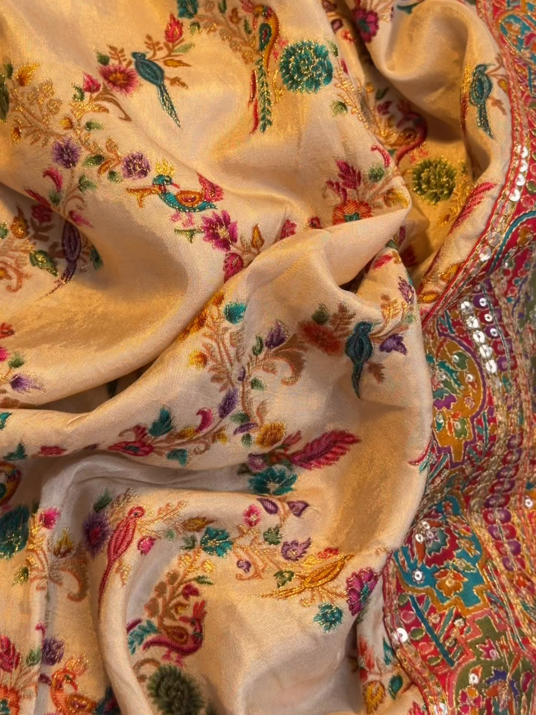 Teal Multicolor Thread Embroidered Paisley Saree with Mirror Work Border