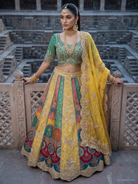 Yellow Multicolor Panelled Lehenga Choli with Contrast Green Blouse