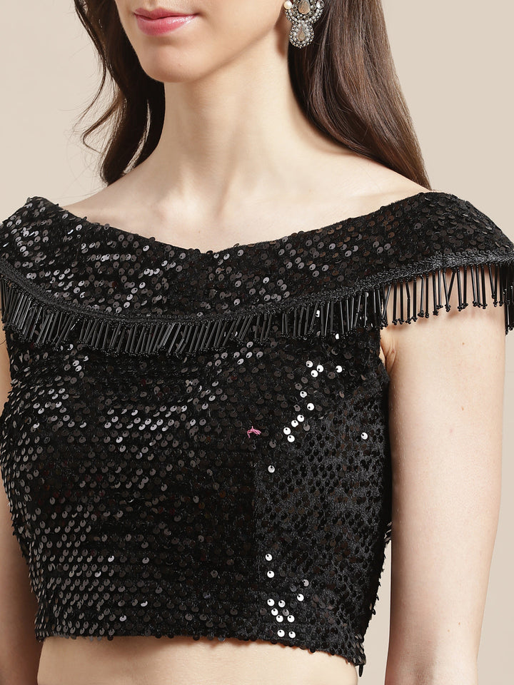 Ruffled Pre-stitched Saree with Festive Layering & Bling Embroidery Off Shoulder Blouse