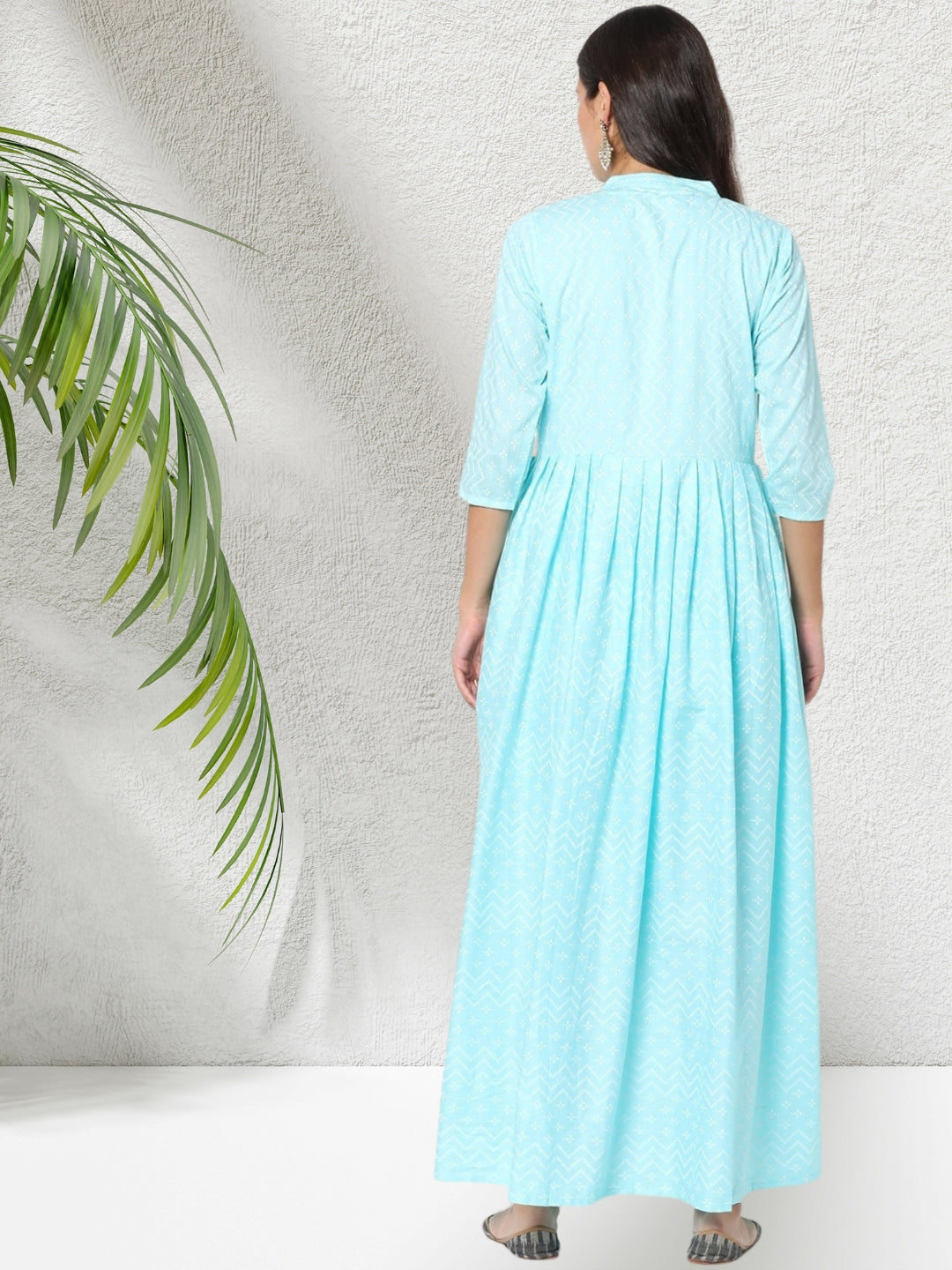 Chevron Printed Rayon Flared Anarkali Kurta Set With Cotton Dupatta
