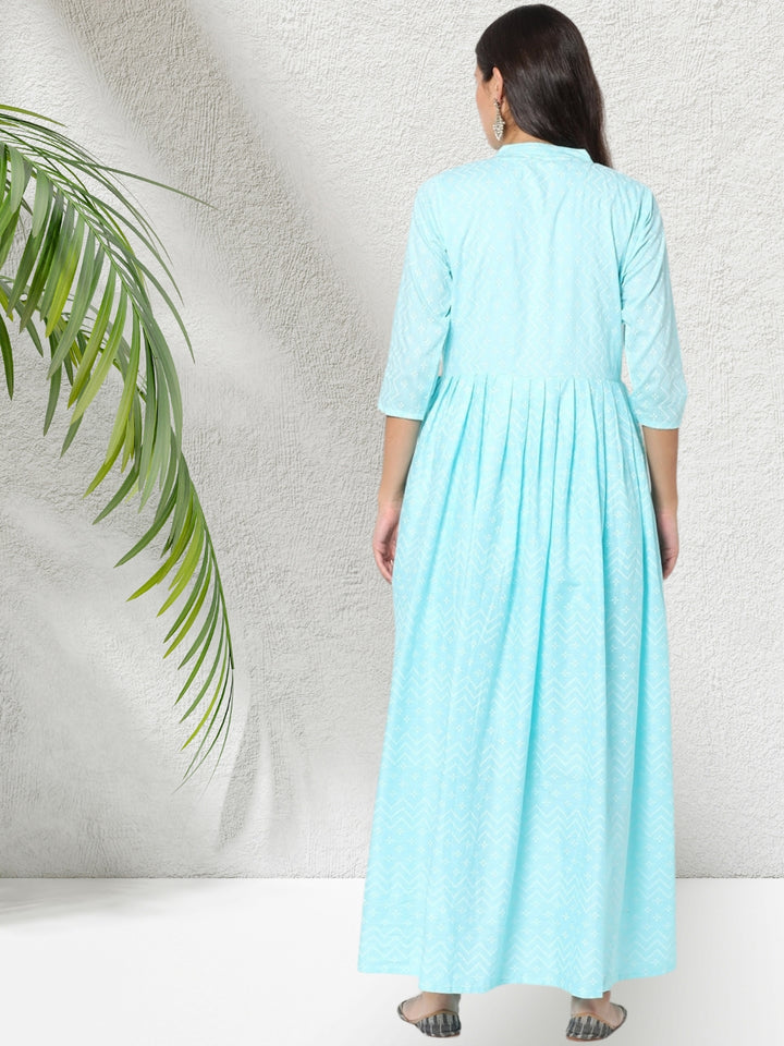 Chevron Printed Rayon Flared Anarkali Kurta Set With Cotton Dupatta