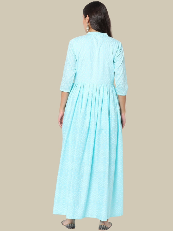 Chevron Printed Rayon Flared Anarkali Kurta Set With Cotton Dupatta