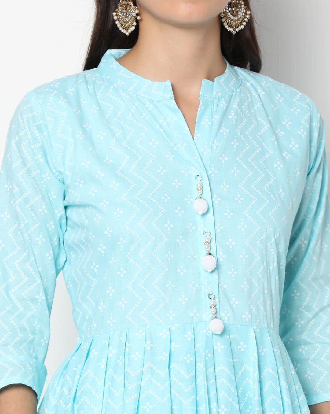 Chevron Printed Rayon Flared Anarkali Kurta Set With Cotton Dupatta