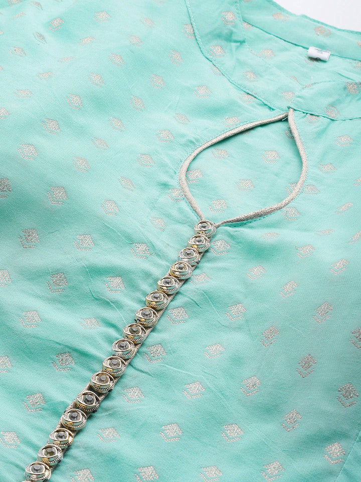 Turquoise Blue Banarasi Georgette Anarkali Suit & Mustard Bandhej Print Dupatta