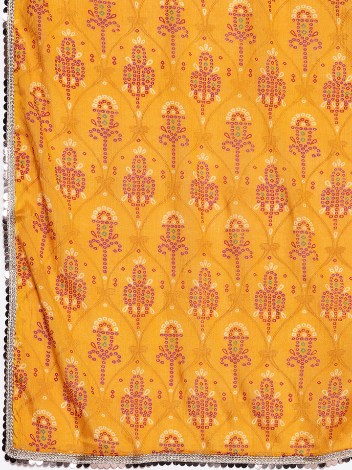 Turquoise Blue Banarasi Georgette Anarkali Suit & Mustard Bandhej Print Dupatta