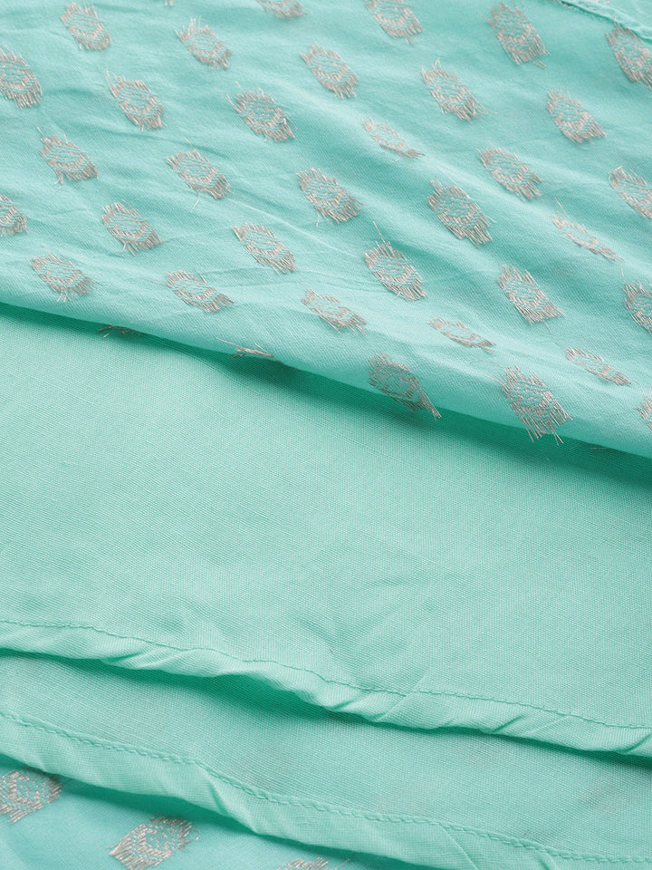 Turquoise Blue Banarasi Georgette Anarkali Suit & Mustard Bandhej Print Dupatta
