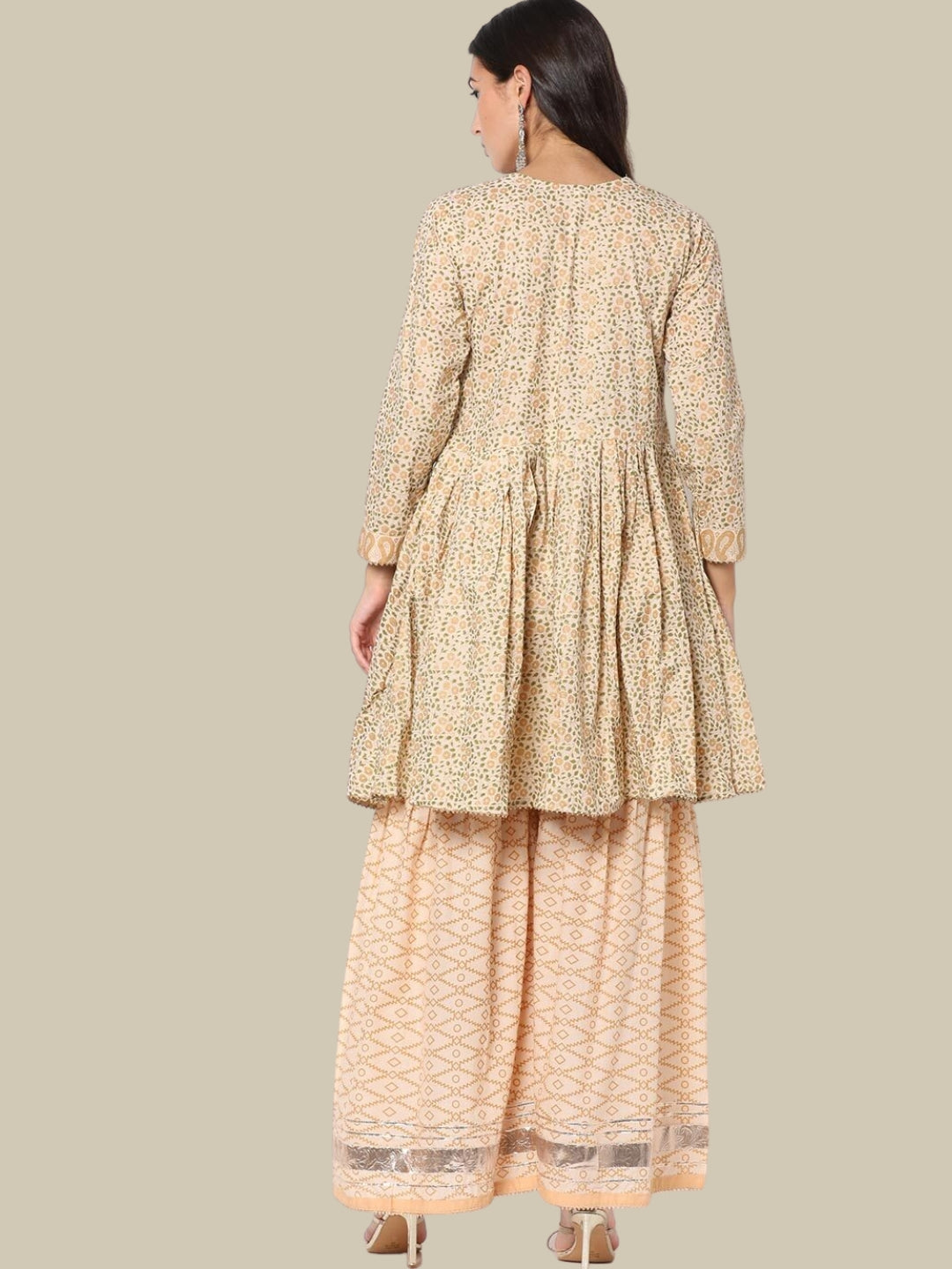 Floral Printed Cotton Peplum Kurta Sharara Set With Cotton Dupatta