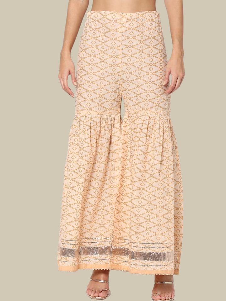 Floral Printed Cotton Peplum Kurta Sharara Set With Cotton Dupatta