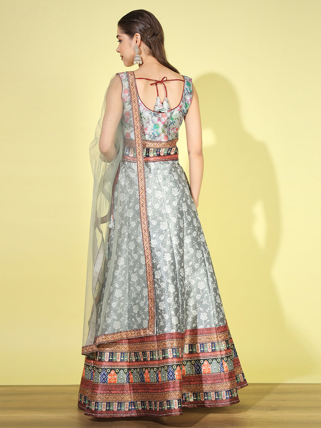 Floral Digital Print  Crop Top Lehenga Set with Net Dupatta