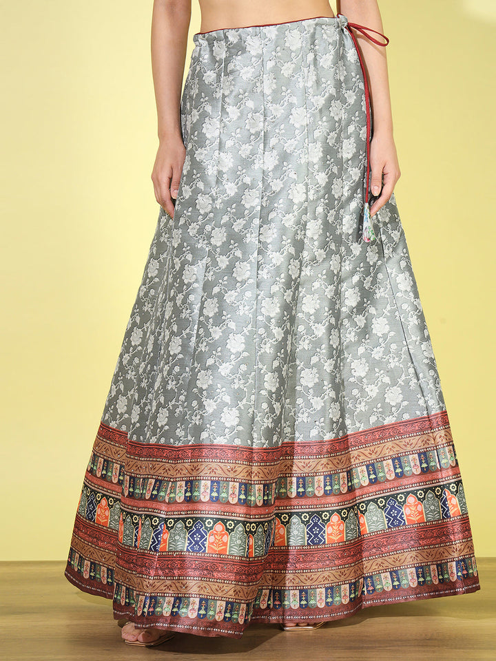 Floral Digital Print  Crop Top Lehenga Set with Net Dupatta
