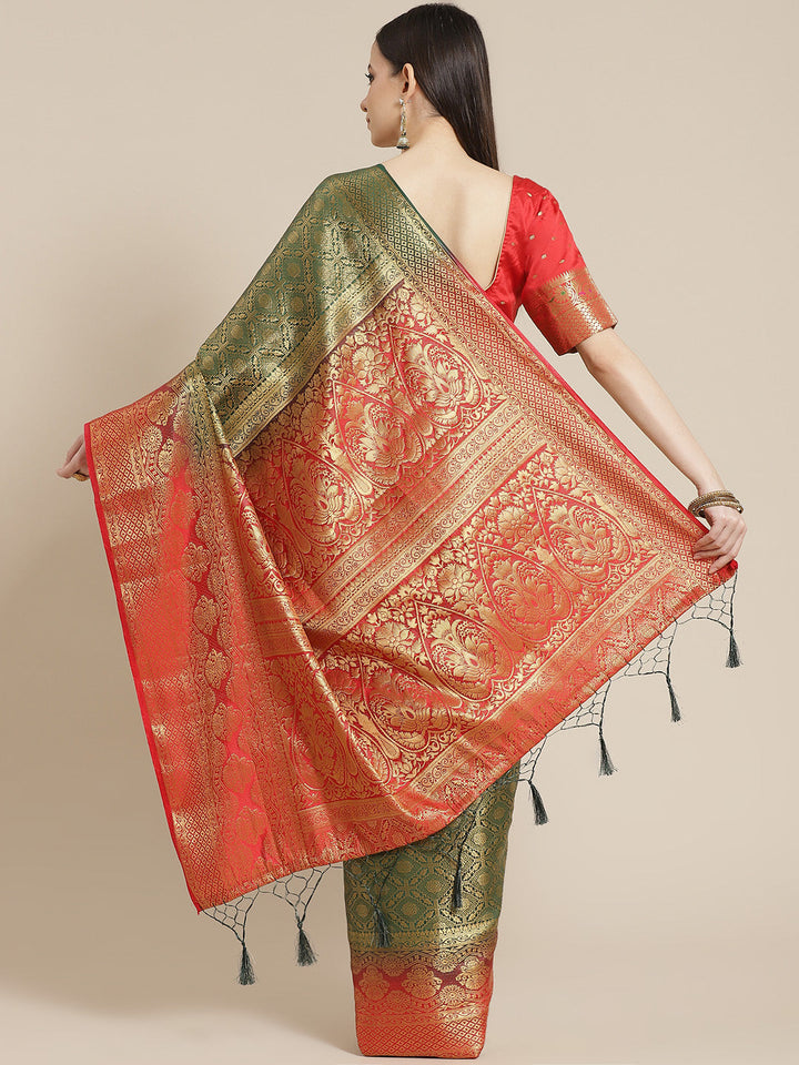 Green Brocade Banarasi Golden Weaving Embellished Traditional Saree