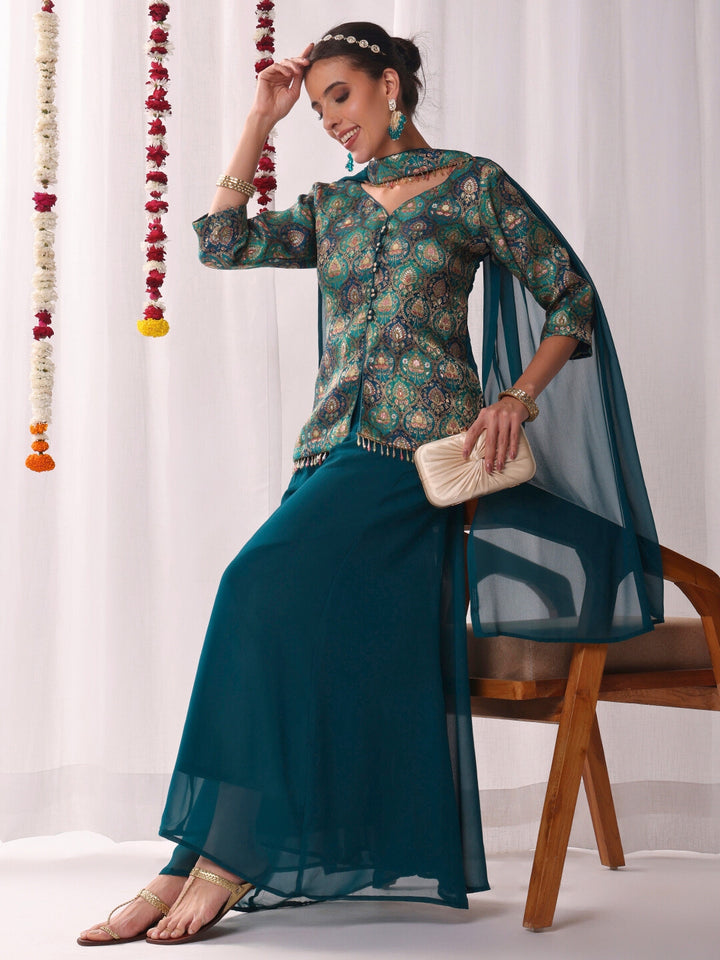 Chhabra 555 Banarasi Brocade Handloom Weaving Kurta Set with Tasseled Dupatta & Flared Pallazo