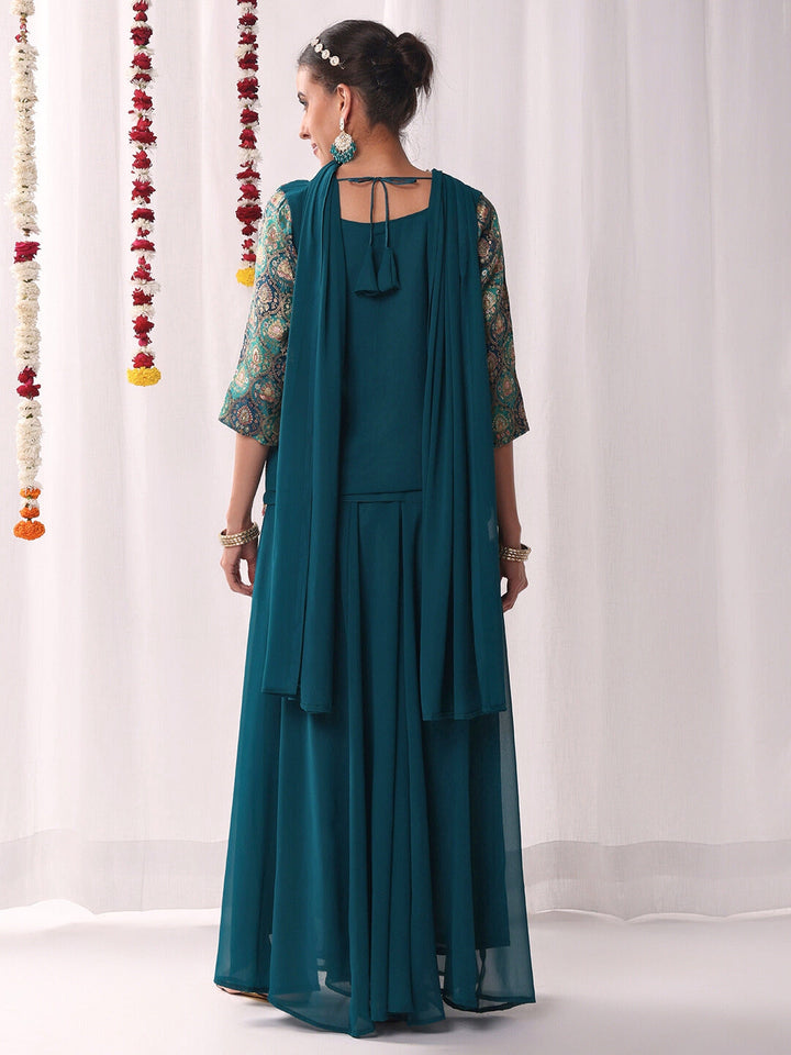 Banarasi Brocade Handloom Weaving Kurta Set with Tasseled Dupatta & Flared Pallazo