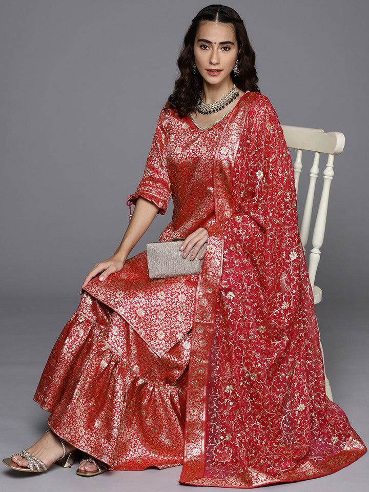 Unstitched Neemzari Banarasi Suit with Zari Embroidered Dupatta