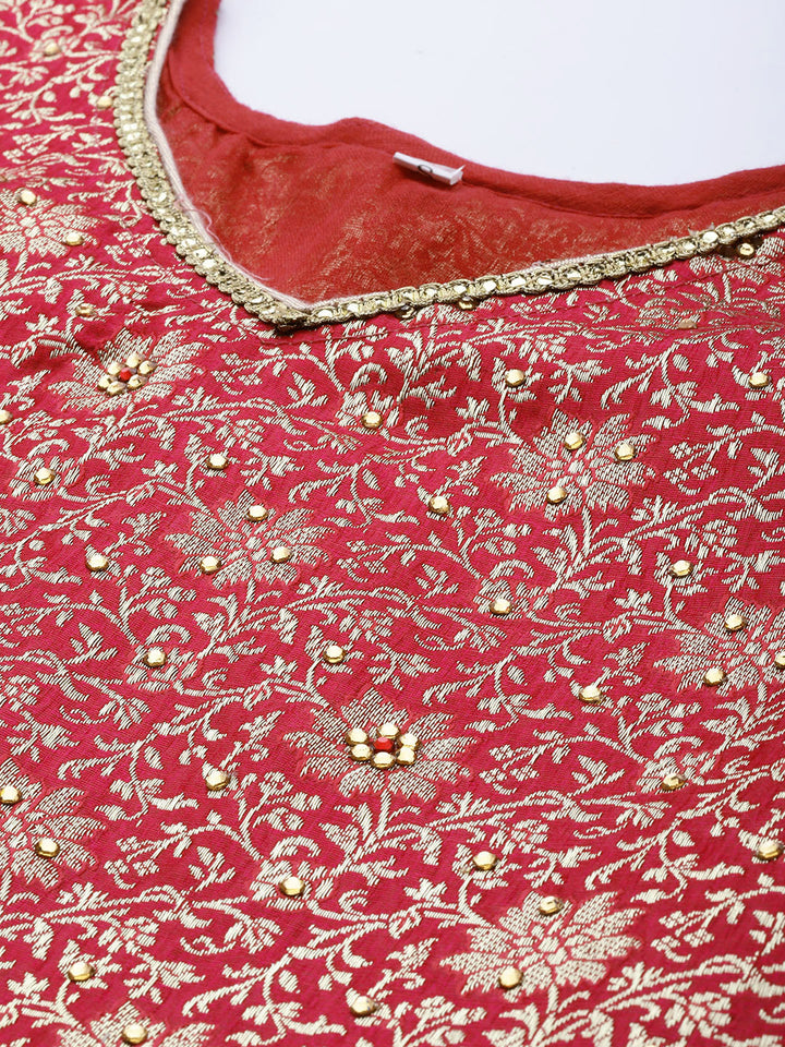 Unstitched Neemzari Banarasi Suit with Zari Embroidered Dupatta