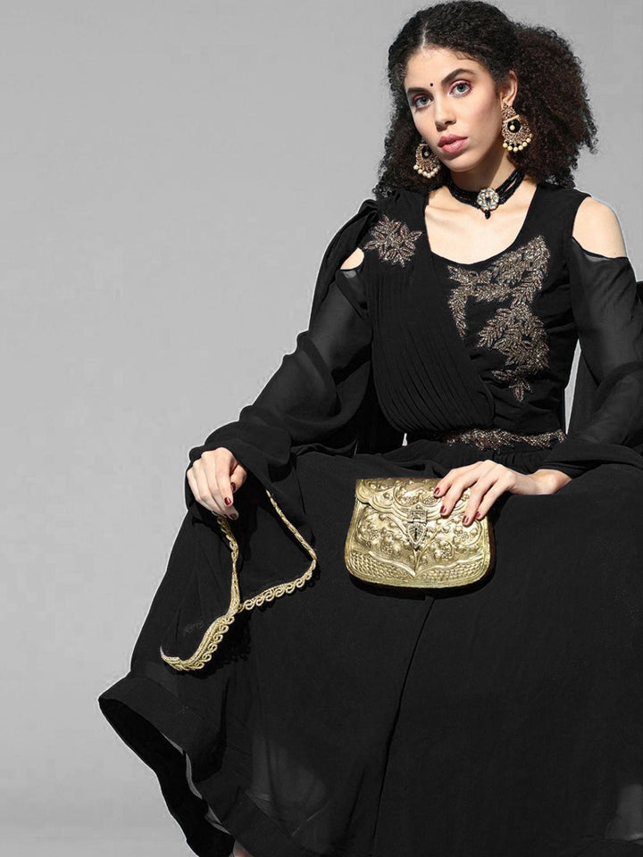 Black Crystal Embroidered Georgette Lehanga Choli Set