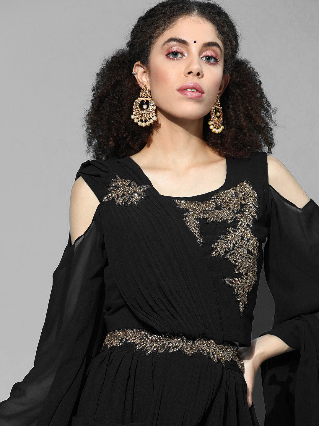 Black Crystal Embroidered Georgette Lehanga Choli Set