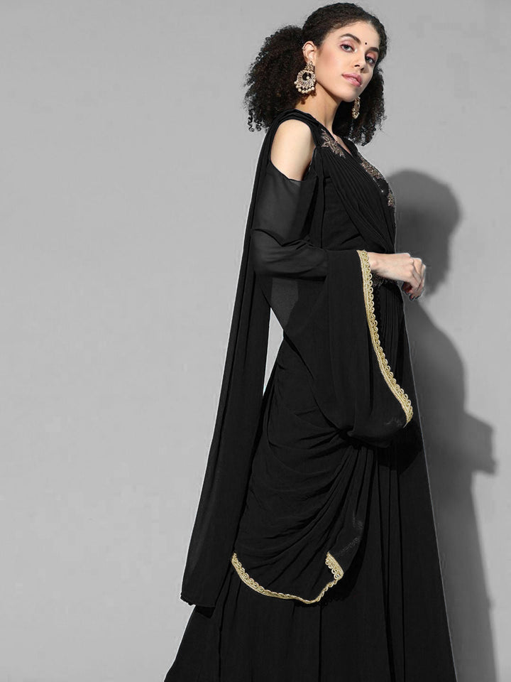 Black Crystal Embroidered Georgette Lehanga Choli Set