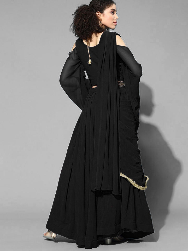 Black Crystal Embroidered Georgette Lehanga Choli Set