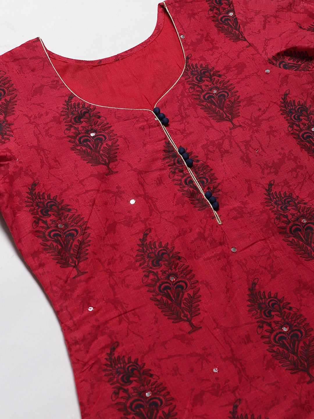 Cotton Stitched Suit Dupatta with Block Printing and Mirror Embellishments /Borders