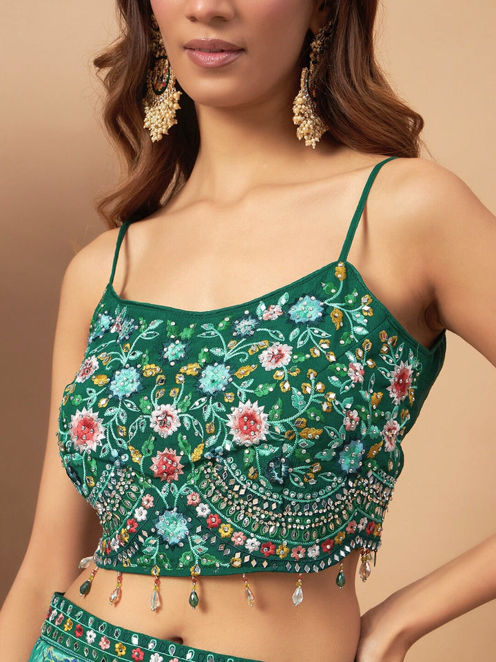 Floral Digital Printed Crepe Silk Lehenga Set with Embellished Cape & Resham Embroidery