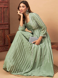 Chhabra 555 Indo-western Pleated Lehenga Set with Mirror & Resham Embroidered Jacket and Crop Top