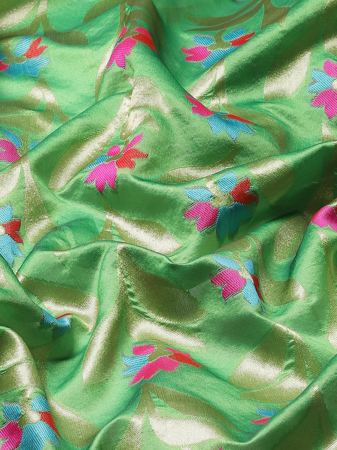 Green Banarasi Floral Meenakari Resham Woven Embellished Silk Saree