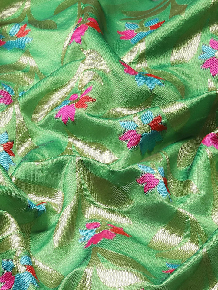 Green Banarasi Floral Meenakari Resham Woven Embellished Silk Saree