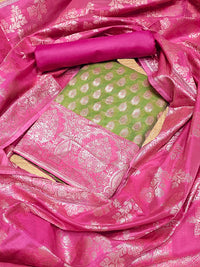 Chhabra 555 Bright Chanderi Silk Dress Material with contrast Meenakari weaving & Jhalar Dupatta