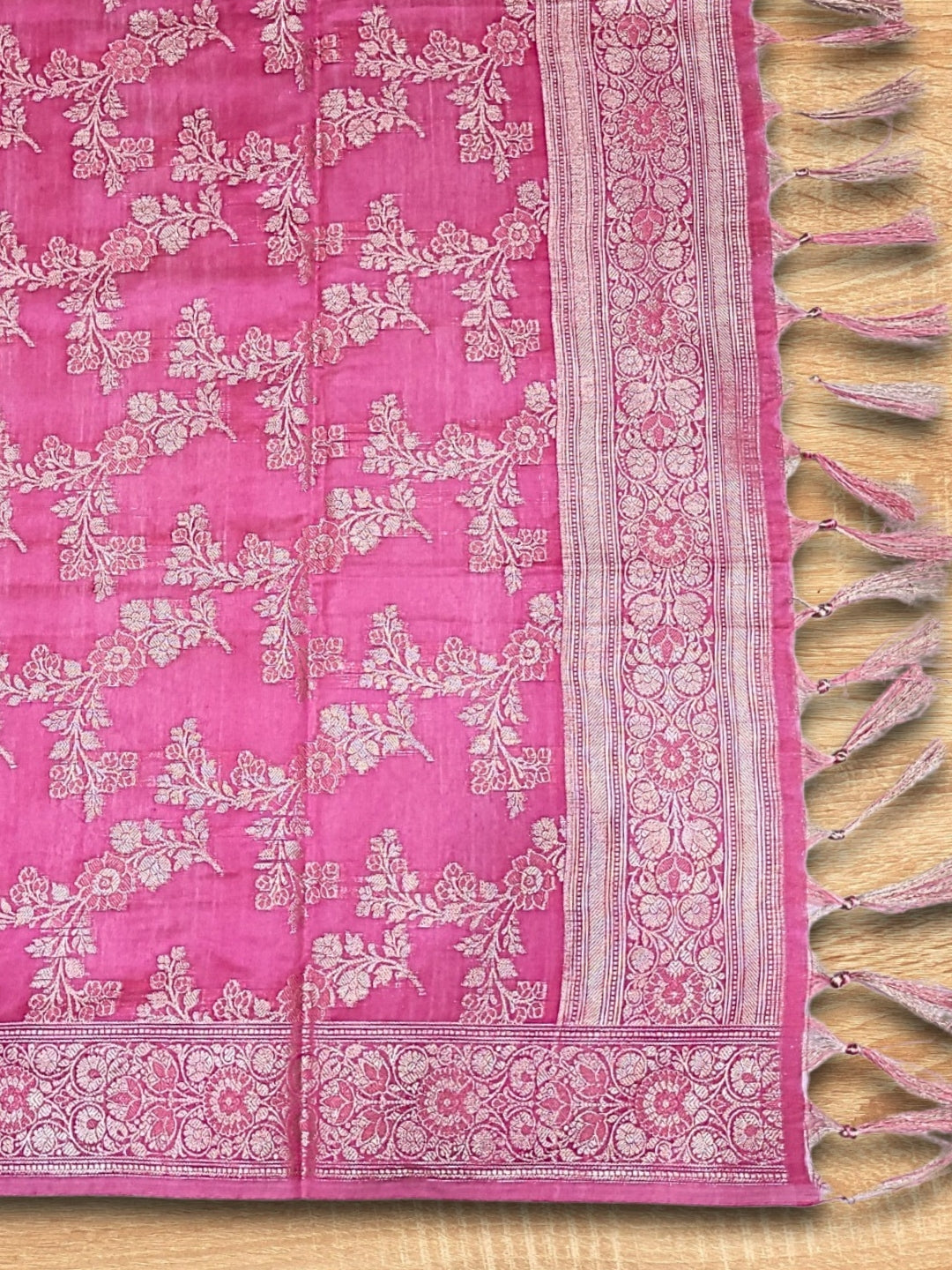 Bright Chanderi Silk Dress Material with contrast Meenakari weaving & Jhalar Dupatta