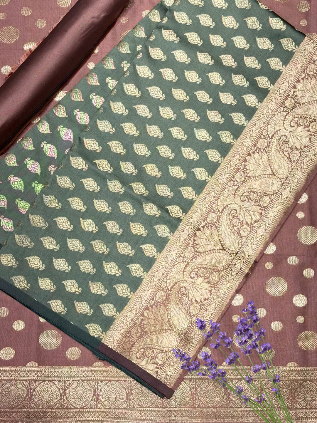 Banarasi Silk Colorblocked Dress Material with Paisley Zari Weaving & Jhalar Dupatta
