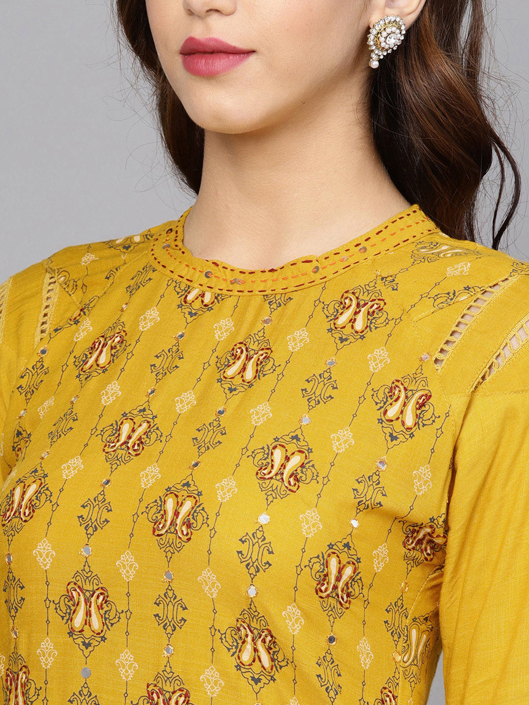 Anarkali Dress with Bell sleeves and Mirror embellishments