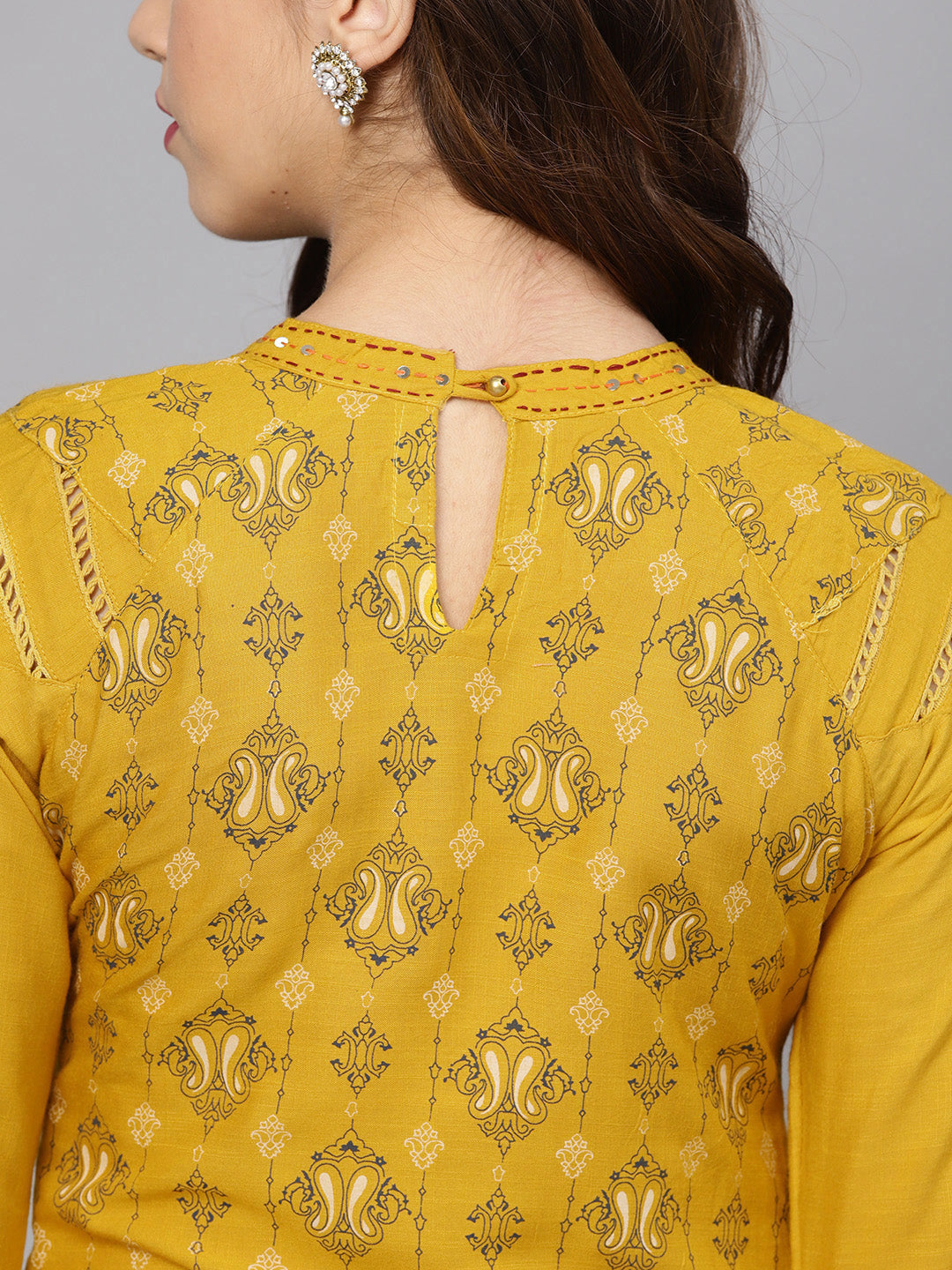 Anarkali Dress with Bell sleeves and Mirror embellishments