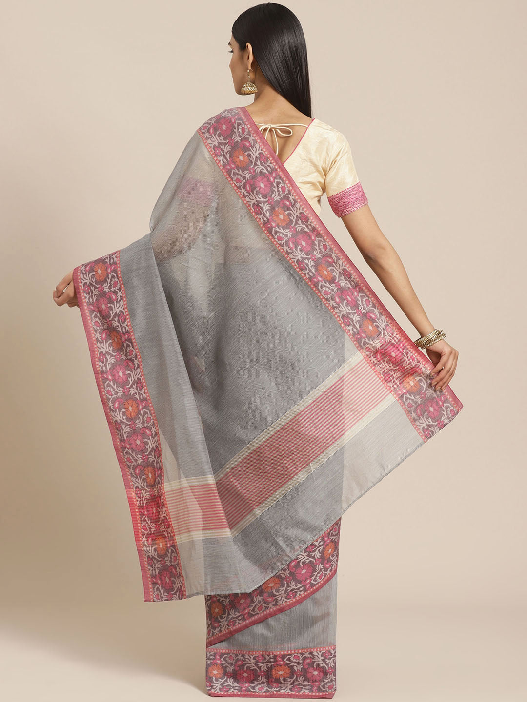 Handloom Chanderi Saree with Ikat Style Meenakari Resham Woven Border