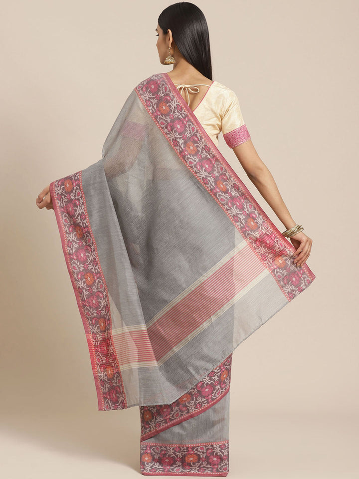 Handloom Chanderi Saree with Ikat Style Meenakari Resham Woven Border