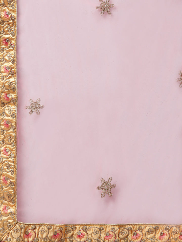 Pastel Semi-Stitched Lehenga Set with Zari & Resham Meenakari Floral Embroidery