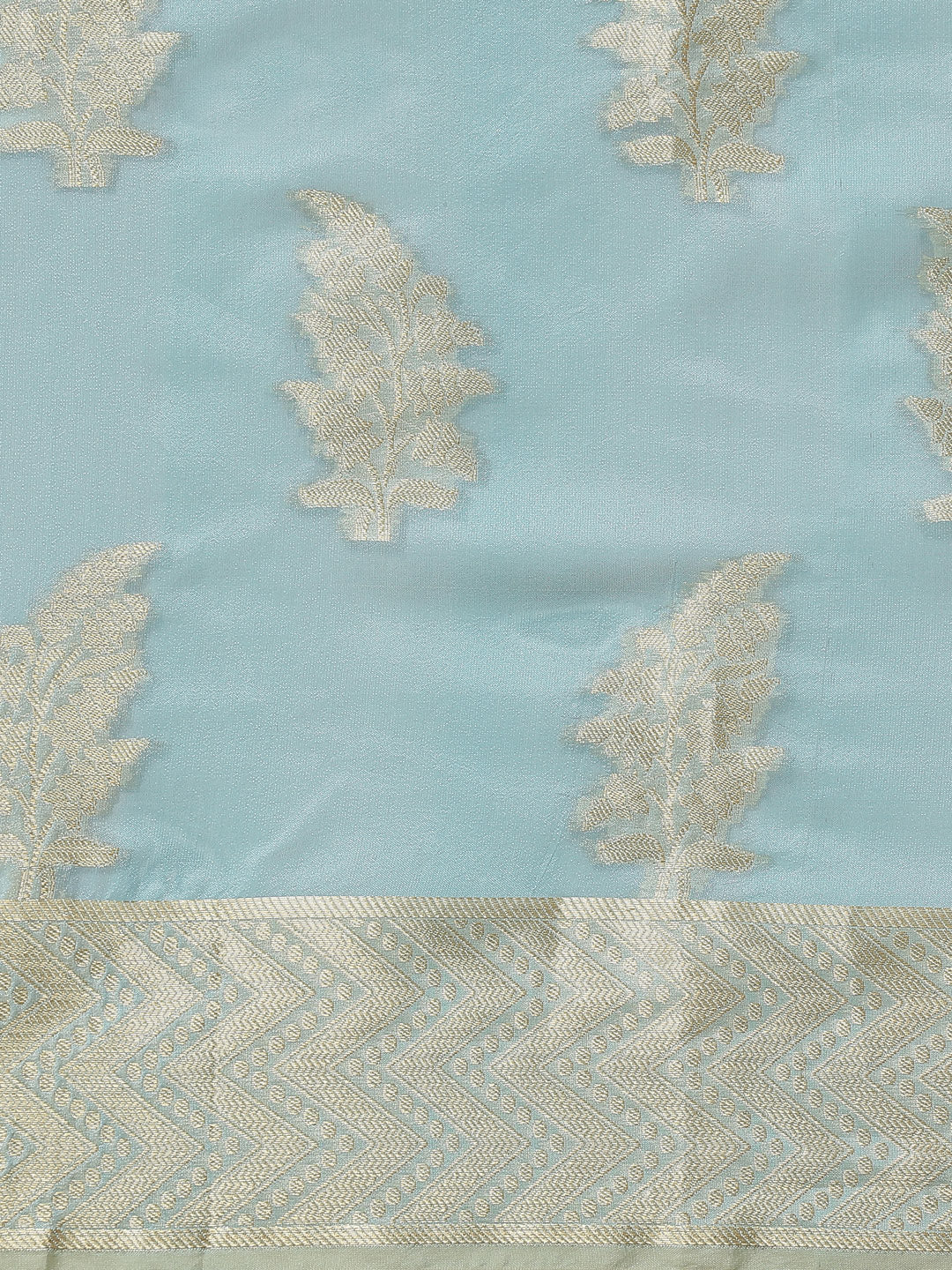 Turquoise Ethnic Motifs Chanderi Brocade Saree with Woven Border