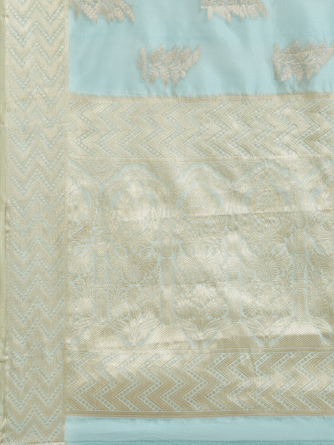 Turquoise Ethnic Motifs Chanderi Brocade Saree with Woven Border