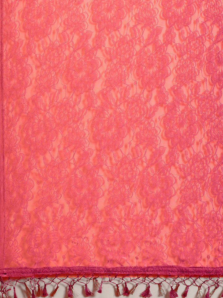 Pink Ombre Floral Net Saree With Sequence Embellished Blouse