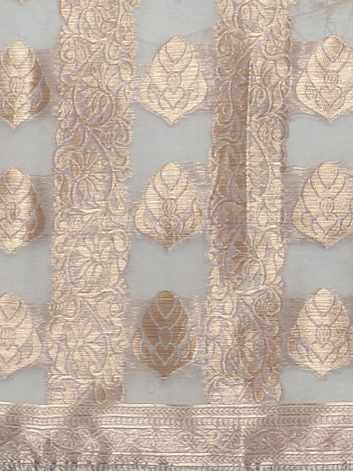 Grey Zari Woven Embroidered Silk Blend Banarasi Saree