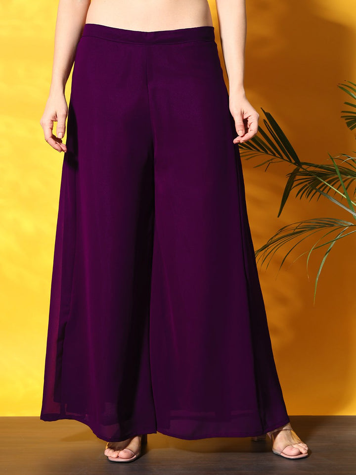 Purple Pleated Front Slit Kurta Palazzo Set