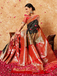 Chhabra 555 Black Red Pallu Patli Ethnic Handloom Banarasi Silk Wedding Saree 