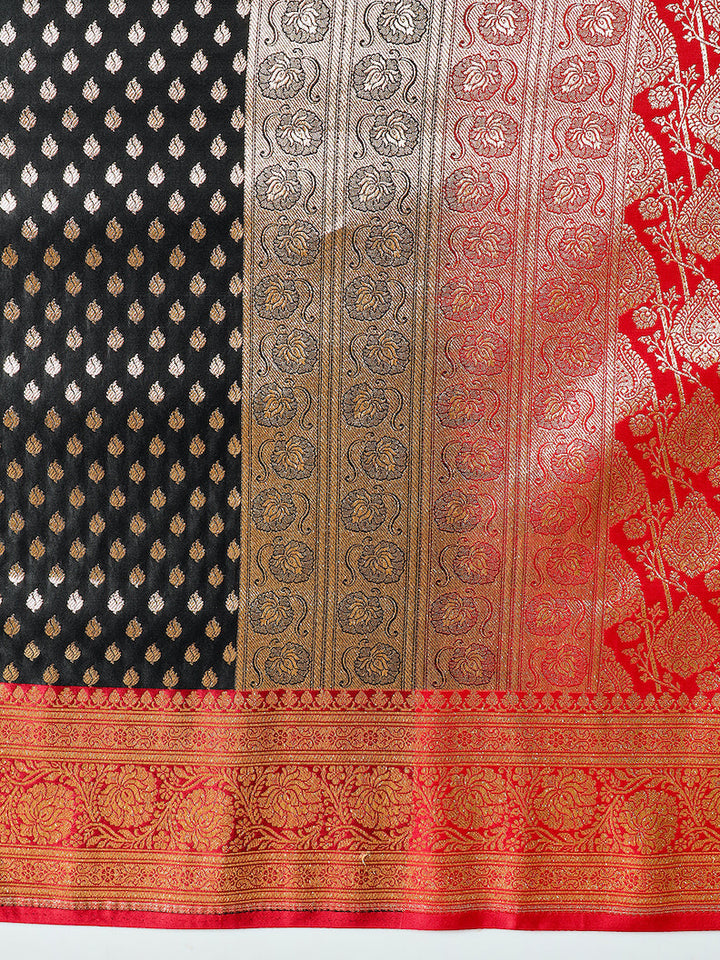 Black Red Pallu Patli Ethnic Handloom Banarasi Silk Wedding Saree