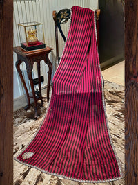 Black and Red Striped Georgette Saree