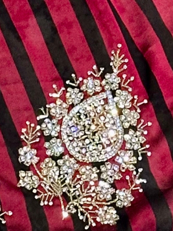 Black and Red Striped Georgette Saree